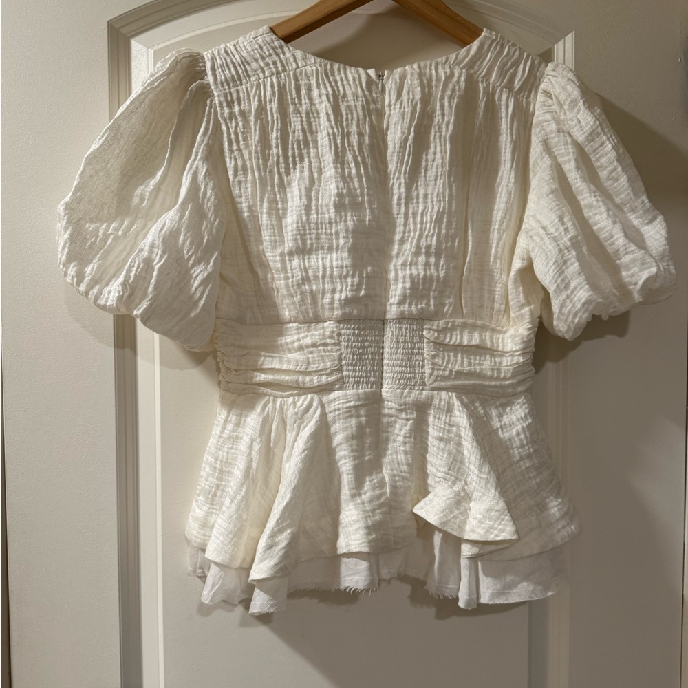 Dion Lee Cream Textured Blouse with Puff Sleeves - Picture 2 of 4